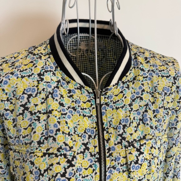 EQUIPMENT FEMME 100% Silk Floral Lined Bomber Jacket Full Zip Casual Comfort XS - Picture 3 of 11